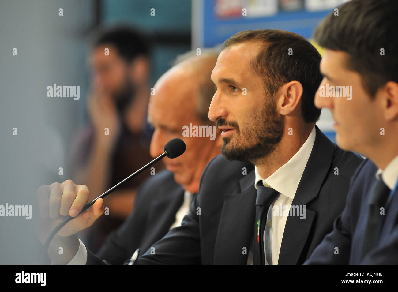 Turin, Italy. 5th Oct, 2017. Giorgio Chiellini (football player ITALIA) during the media conference before FIFA World Cup qualifiers Russia 2018 football match between ITALIA and MACEDONIA at Stadium Olimpico Grande Torino on 5 October, 2017 in Turin, Italy. Credit: FABIO PETROSINO/Alamy Live News Stock Photo