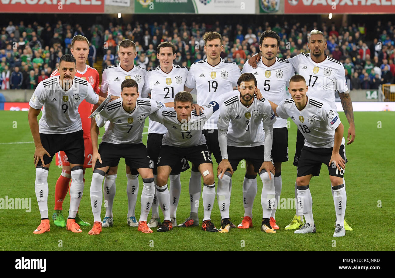 Teamfoto, Mannschaftsbild, Mannschaftsfoto Germany. GES/ Fussball/ WM Qualifikation: Nordirland - Germany, 05.10.2017 Football/Soccer: WC qualification: Nothern Ireland vs Germany, Belfast, October 5, 2017 |usage worldwide Stock Photo