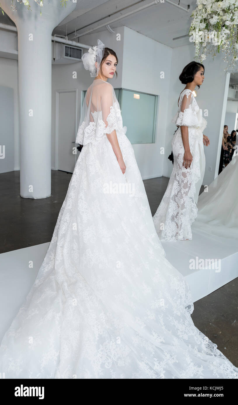 New York, NY, USA October 5, 2017 A model shows out a dress by