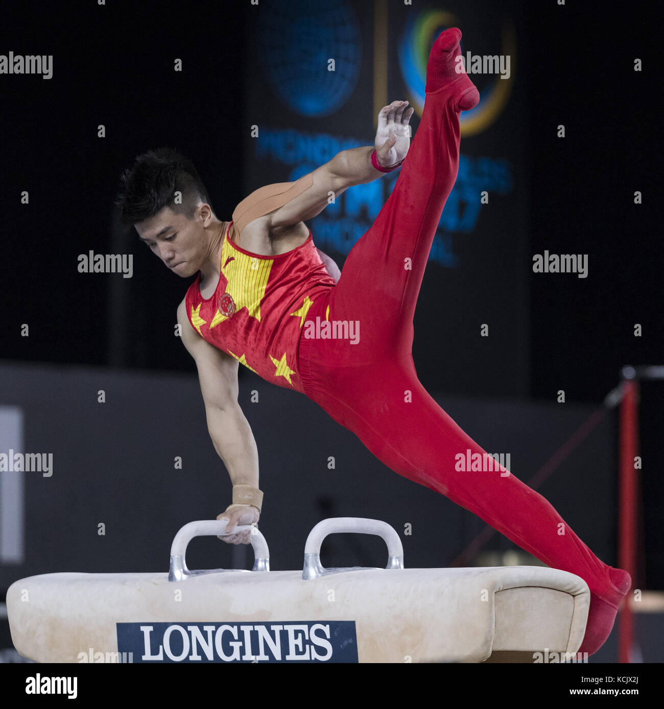 Montreal, Quebec, Canada. 5th Oct, 2017. CHAOPAN LIN of People's Republic of China competes on the pommel horse during the men's individual all-around final of the Artistic Gymnastics World Championships on October 5, 2017 at Olympic Stadium in Montreal, Canada. Credit: Andrew Chin/ZUMA Wire/ZUMAPRESS.com/Alamy Live News Stock Photo