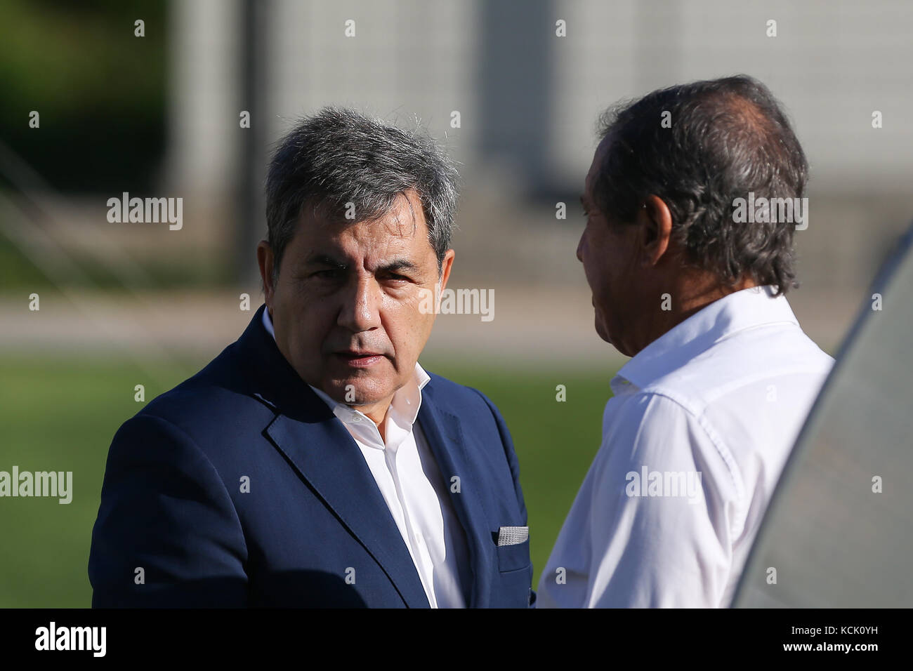 Oeiras, Portugal. 05th Oct, 2017. FPF's President Fernando Gomes (L) and FPF's Vice-President Humberto Coelho (R) during National Team Training session before the match between Portugal and Andorra at City Football in Oeiras, Lisbon on October 5, 2017. ( Credit: Bruno Barros/Alamy Live News Stock Photo