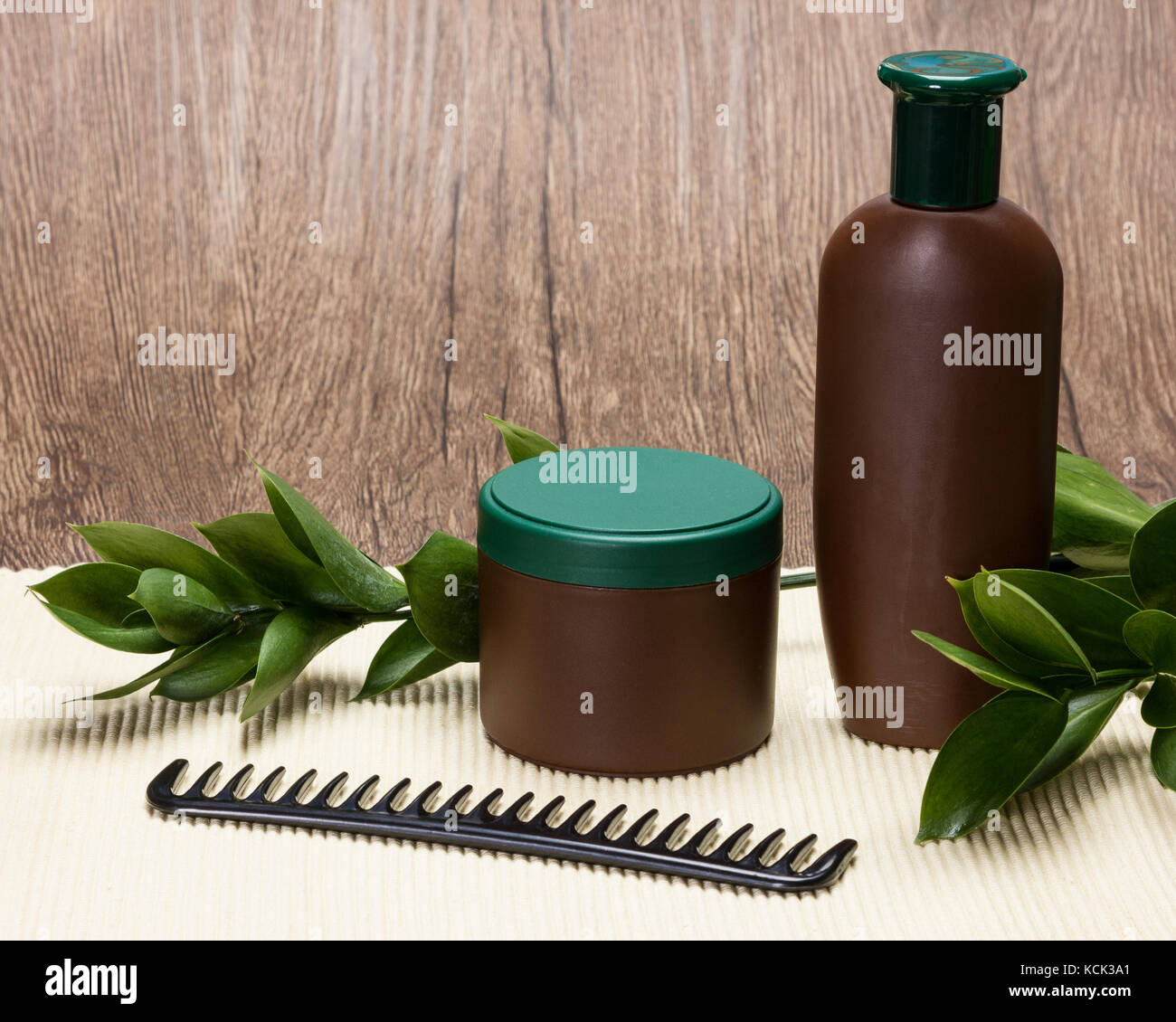 Shampoo Hair Mask And Comb With Fresh Green Leaves Natural Hair