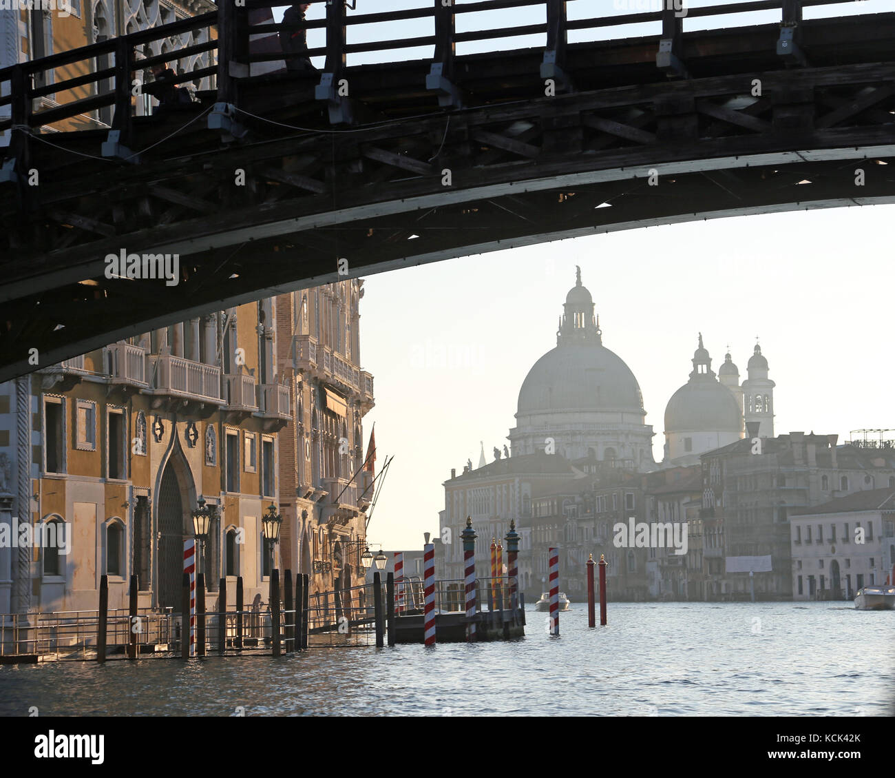 wooden bridge in Venice Italy called Ponte della Accademia and the