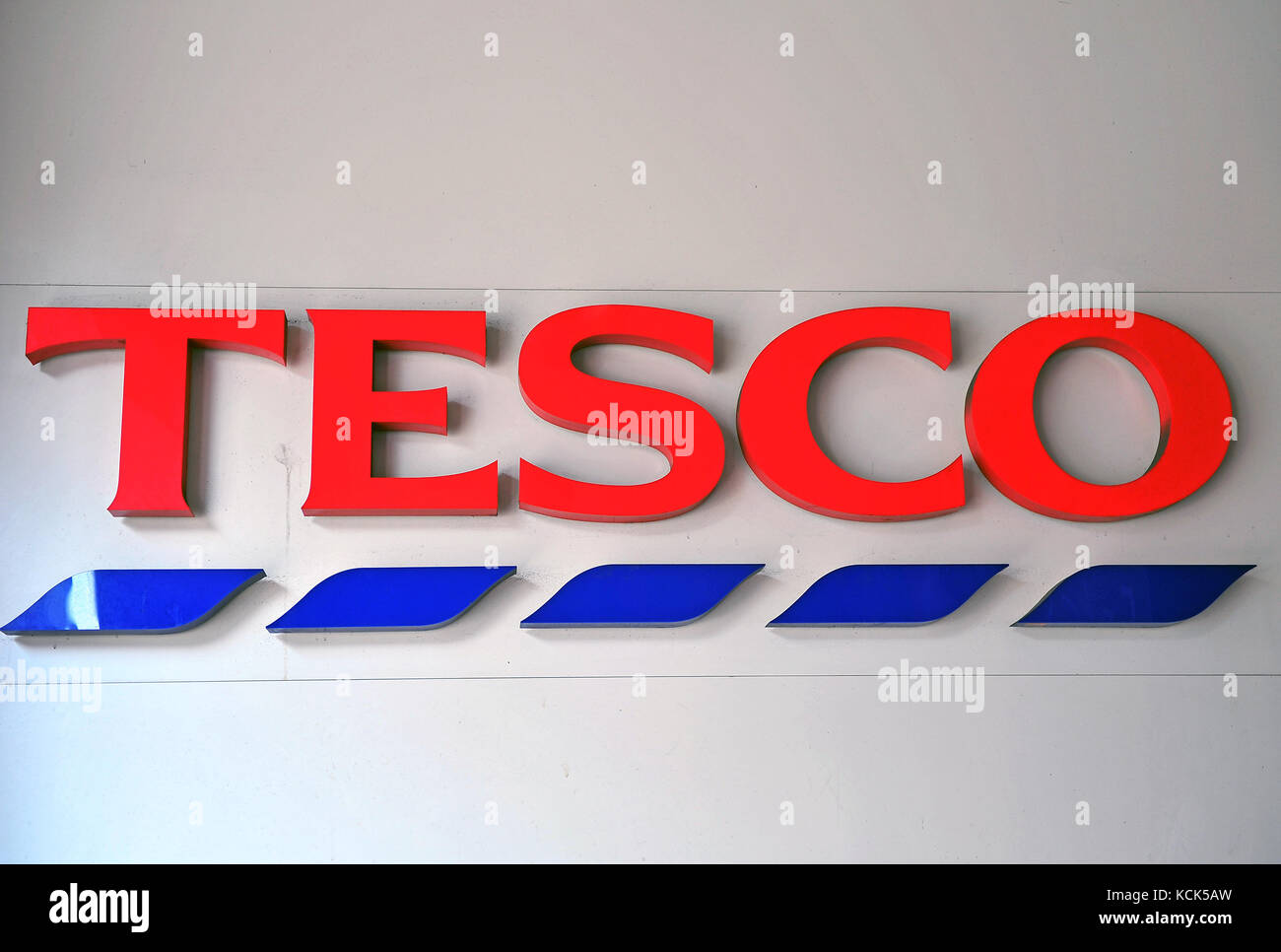 BUDAPEST MAY 27 Logotype of Tesco supermarket in Budapest city on