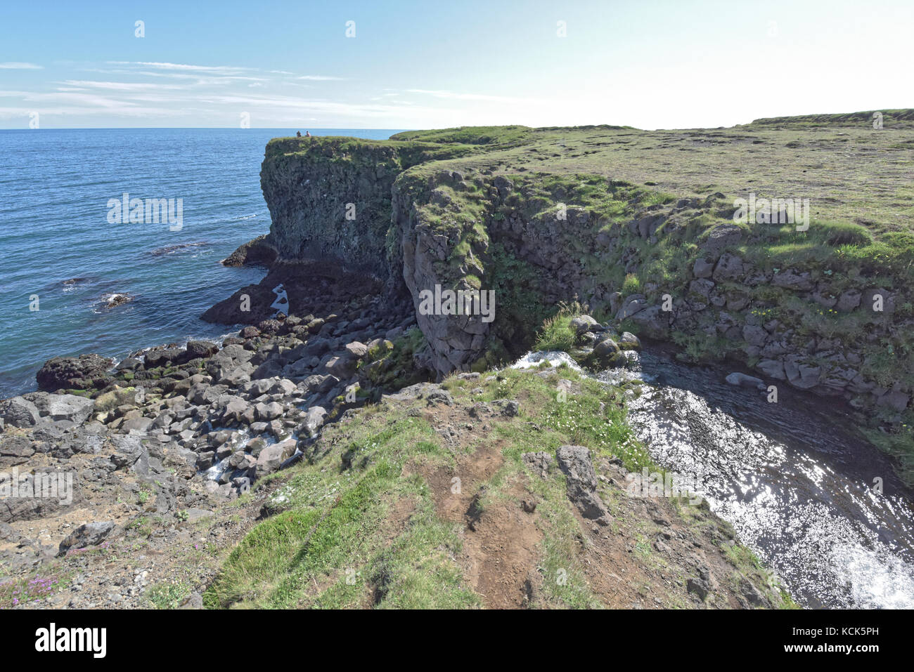 Anastapi Shoreline and cliffs of basalt rock at Arnarstapi nature reserve seen ...