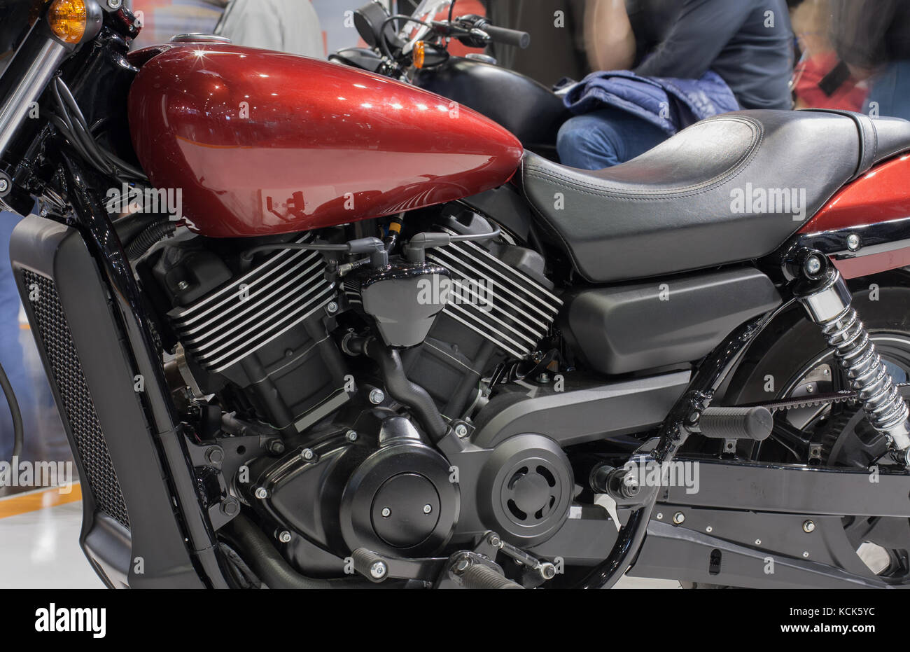 Close up of liquid cooled Vtwin engine of motorcycle Stock Photo Alamy