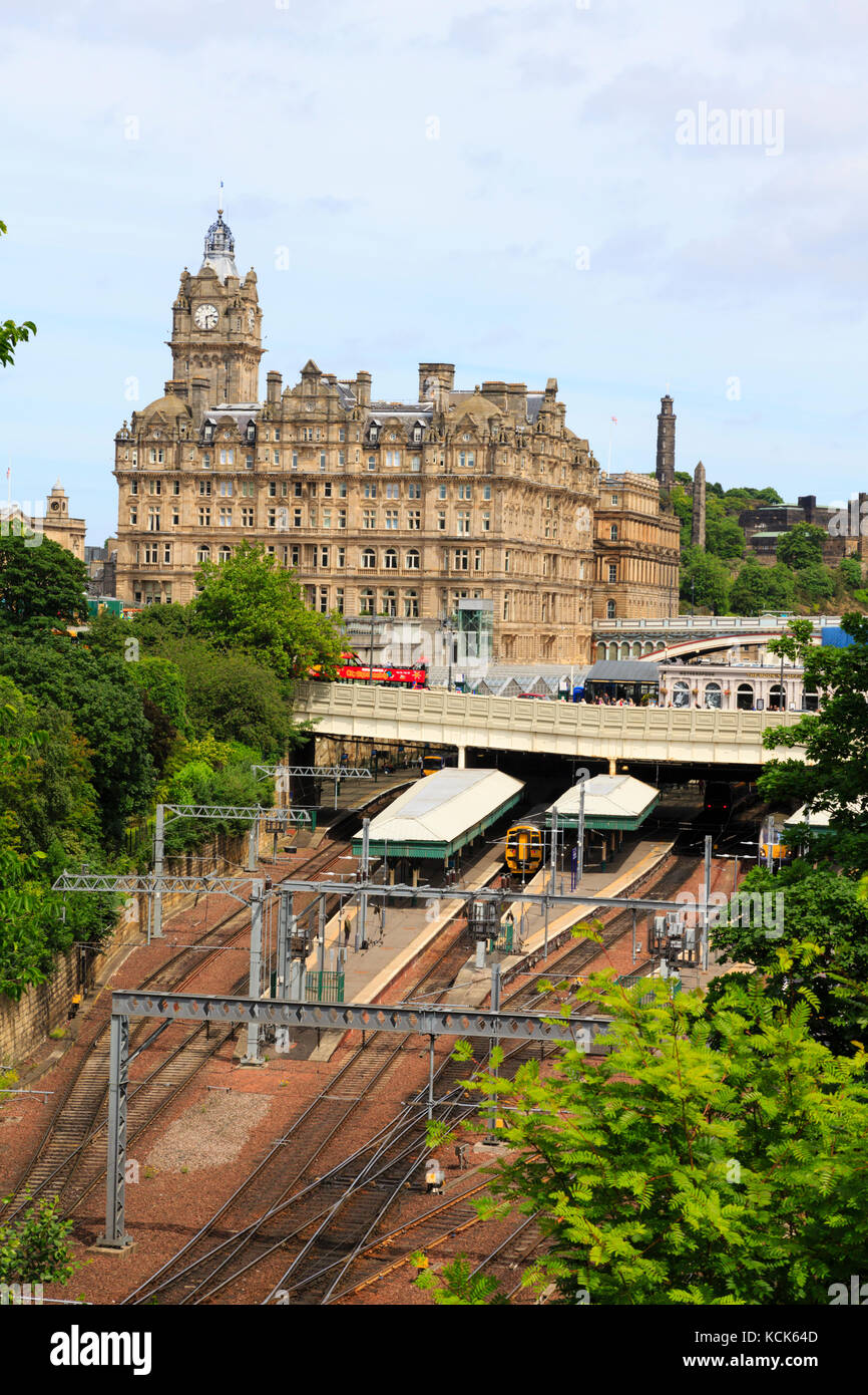 The Waldorf Astoria Caledonian hotel and Waverley Station, Edinburgh, Scotland, Stock Photo