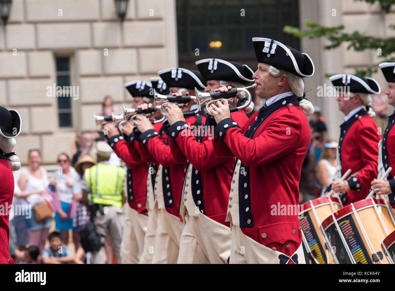 The U.S. Army Old Guard Fife and Drum Corps soldiers perform during the National Independence Day Parade July 4, 2017 in Washington, DC.  (photo by Nicholas T. Holmes  via Planetpix) Stock Photo