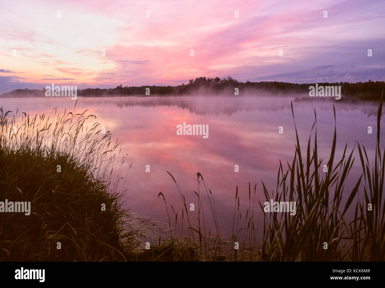 Sunrise over Kelly Lake at Fielding Park, City of Greater Sudbury, Ontario, Canada Stock Photo