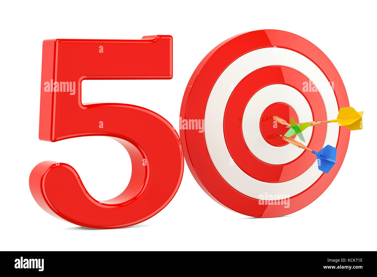 Target 50, success and achievement concept. 3D rendering isolated on white  background Stock Photo - Alamy
