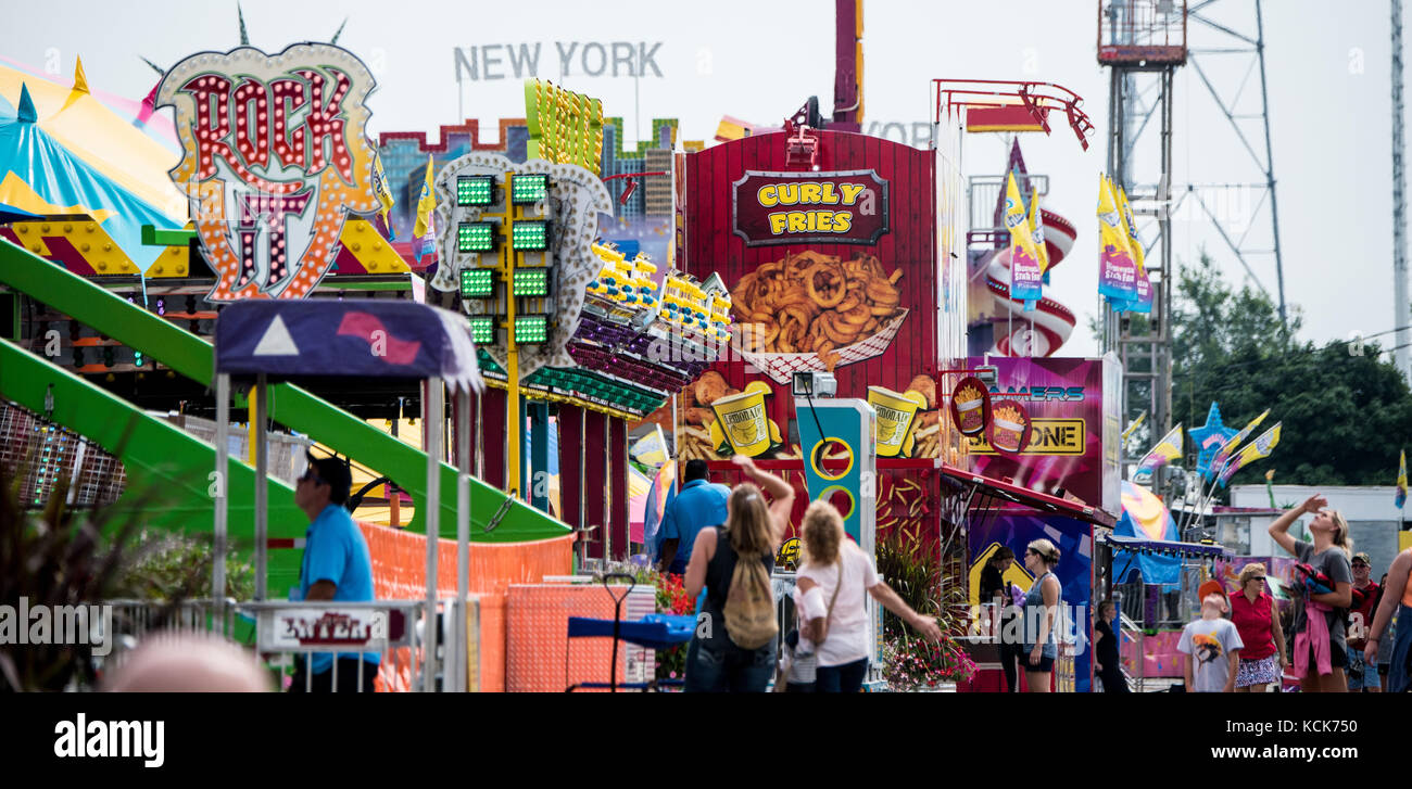 Food, games, and rides are set up for the Wisconsin State Fair at the