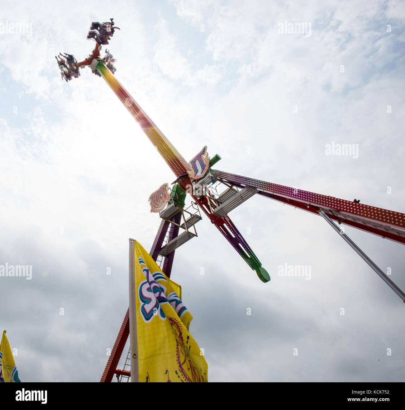 Visitors ride the Rock It pendulum ride during the Wisconsin State Fair