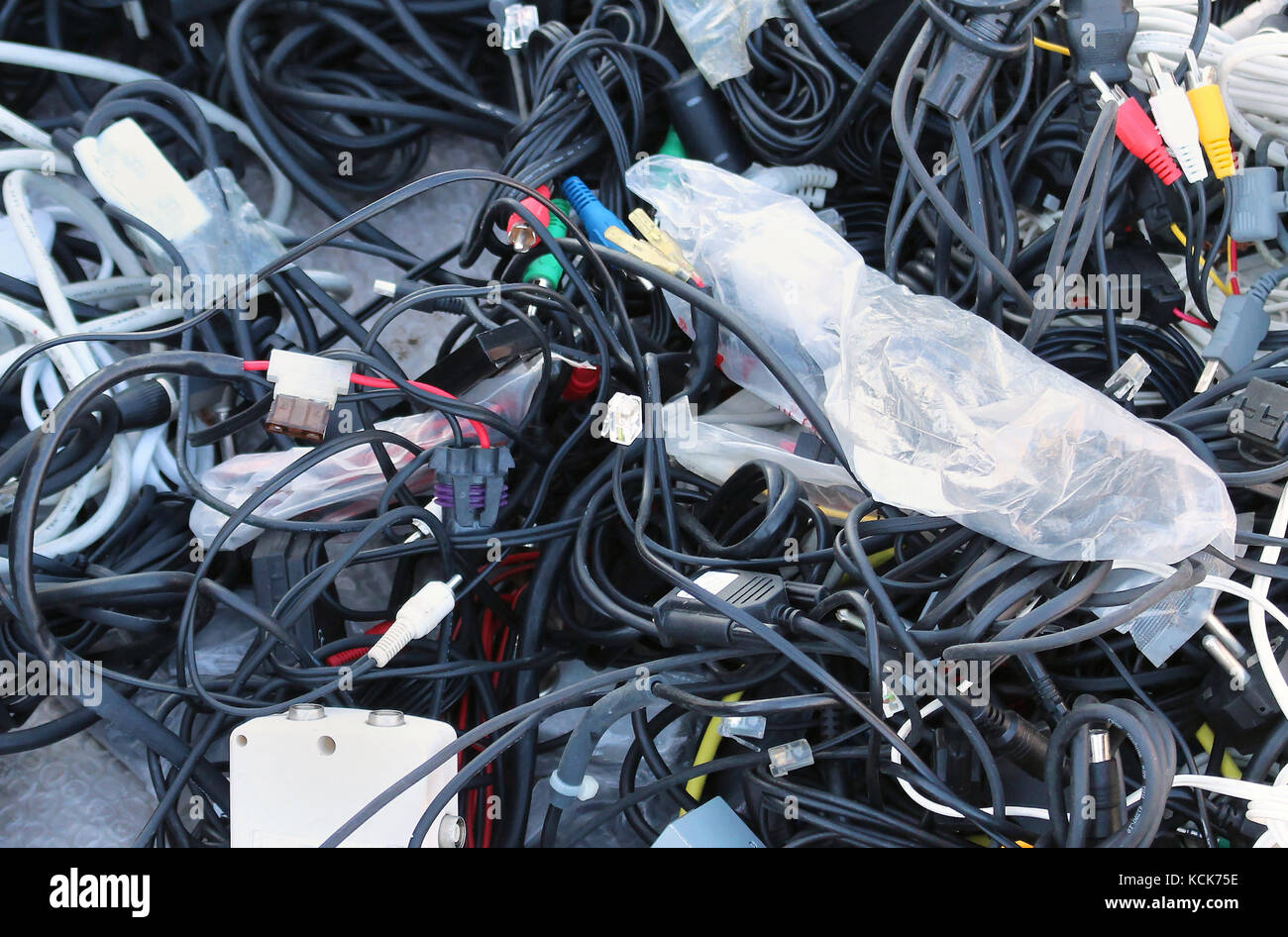Big pile of tangled messy data cables Stock Photo Alamy