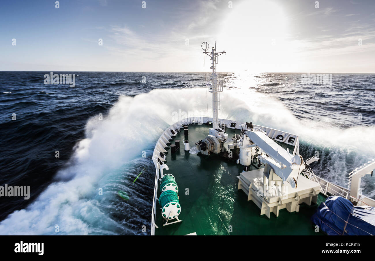 Akademic Vavilov encounters heavy seas south of Cape Horn while crossing the Drake Passage enroute to the Antarctic Peninsula, Drake Passage Stock Photo