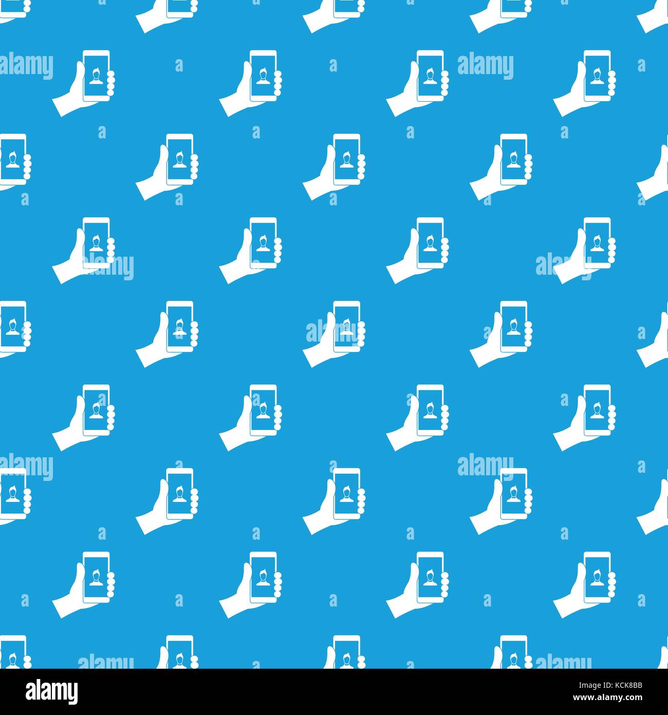 Hand holding smartphone with photo pattern seamless blue Stock Vector ...