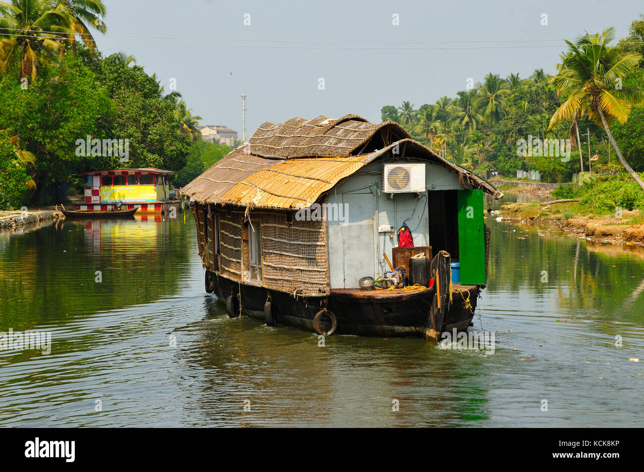 houseboat in backwaters between Kollam and Cochin, Kerala, India Stock Photo