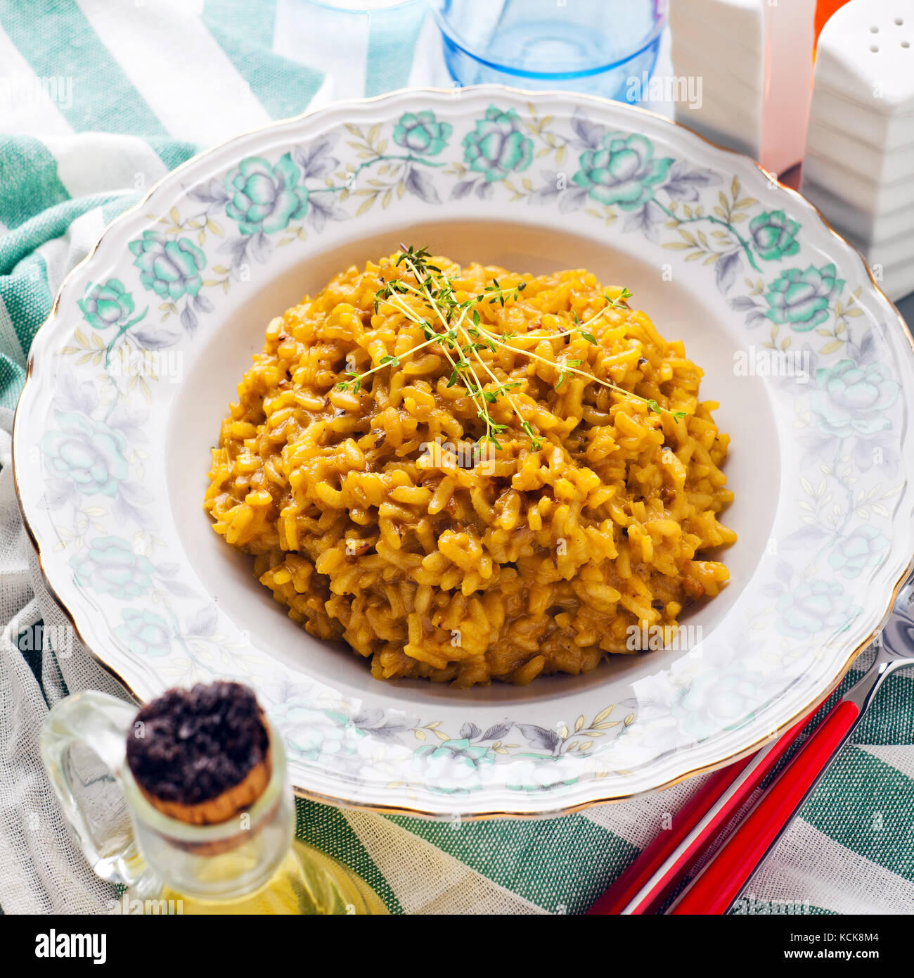 risotto alla Milanese with saffron . Healthy Italian food Stock Photo