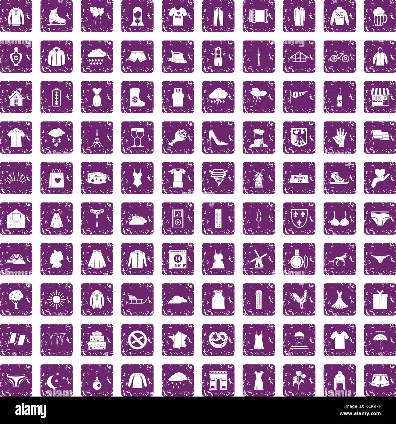 100 clothing icons set grunge purple Stock Vector Image & Art - Alamy