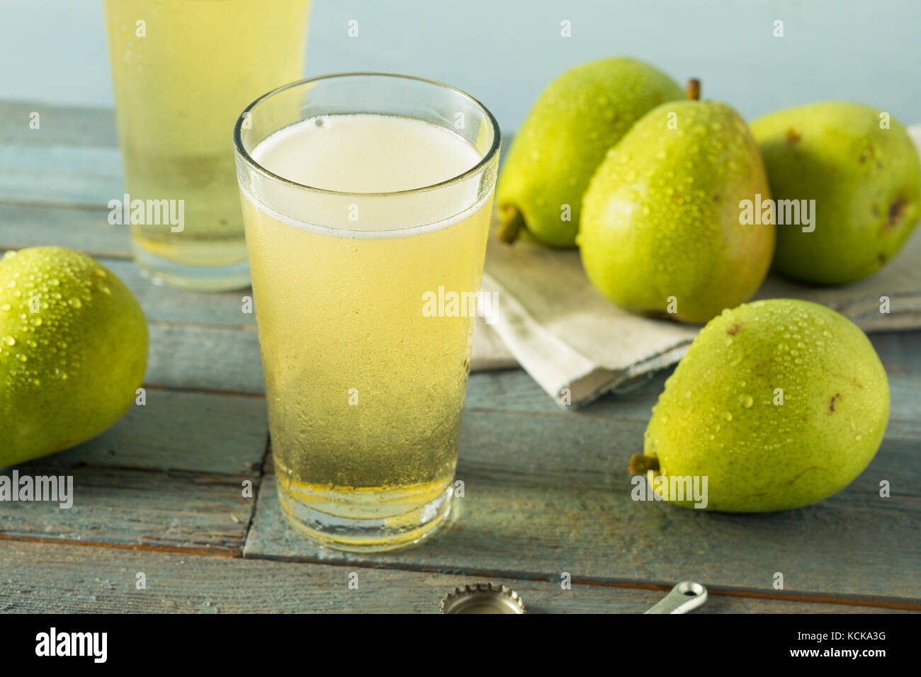 Sweet Organic Pint of Hard Pear Cider Ready to Drink Stock Photo