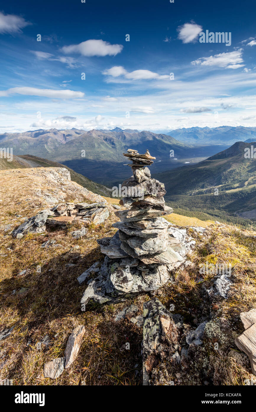 Rock cairn on Keno Hill, Keno City, Yukon, Canada Stock Photo
