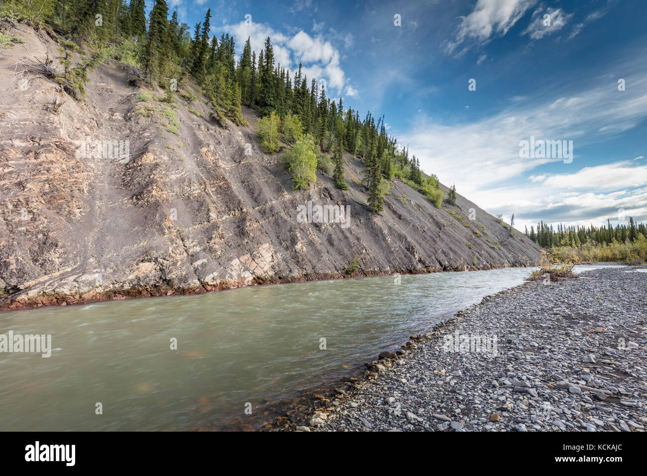 Rock River at the Yukon Government Campground, Canada Stock Photo