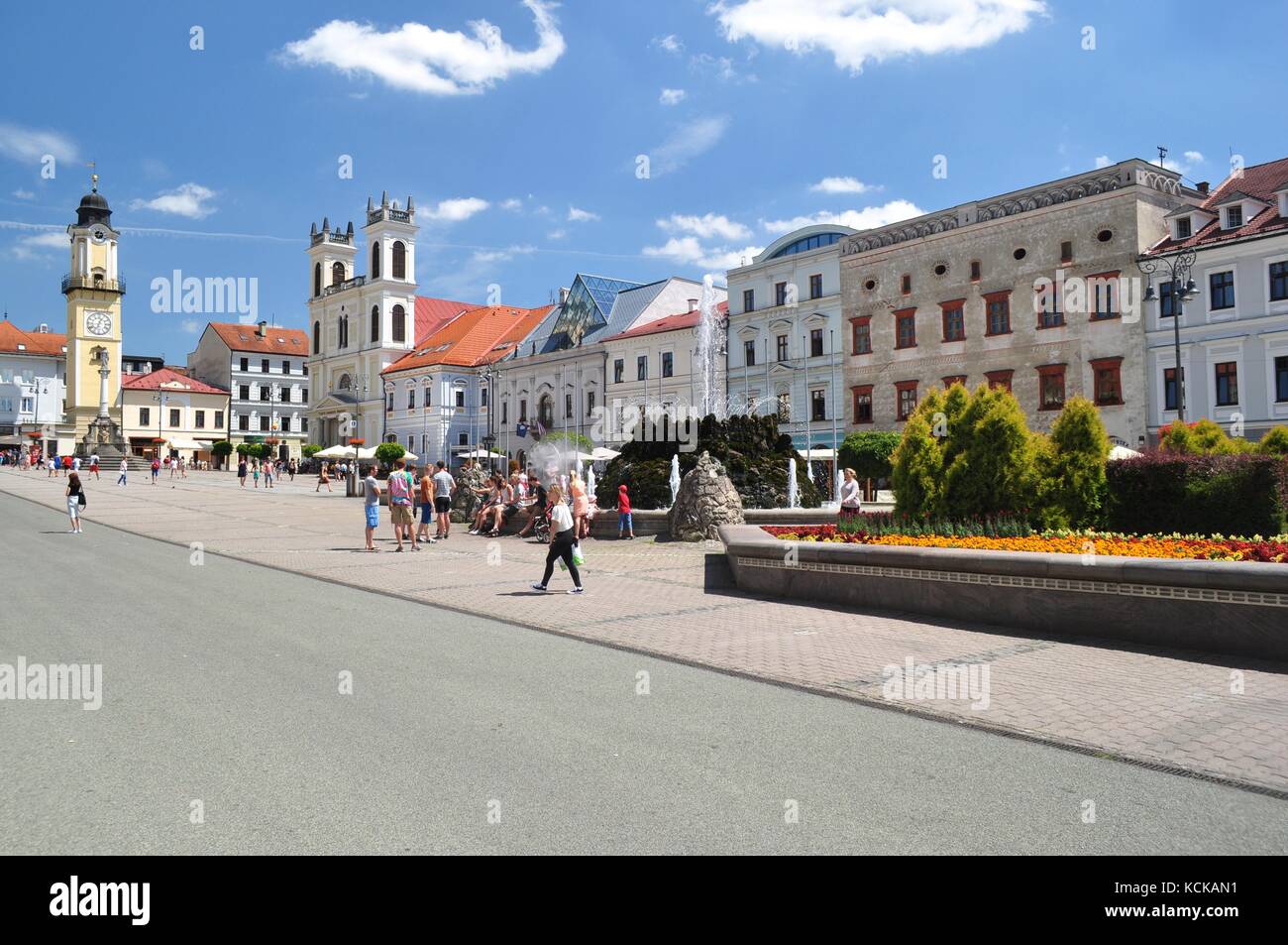 View of the Slovak Uprising Square (SNP) in the downtown of Banska Bystrica in the Central Slovakia Stock Photo