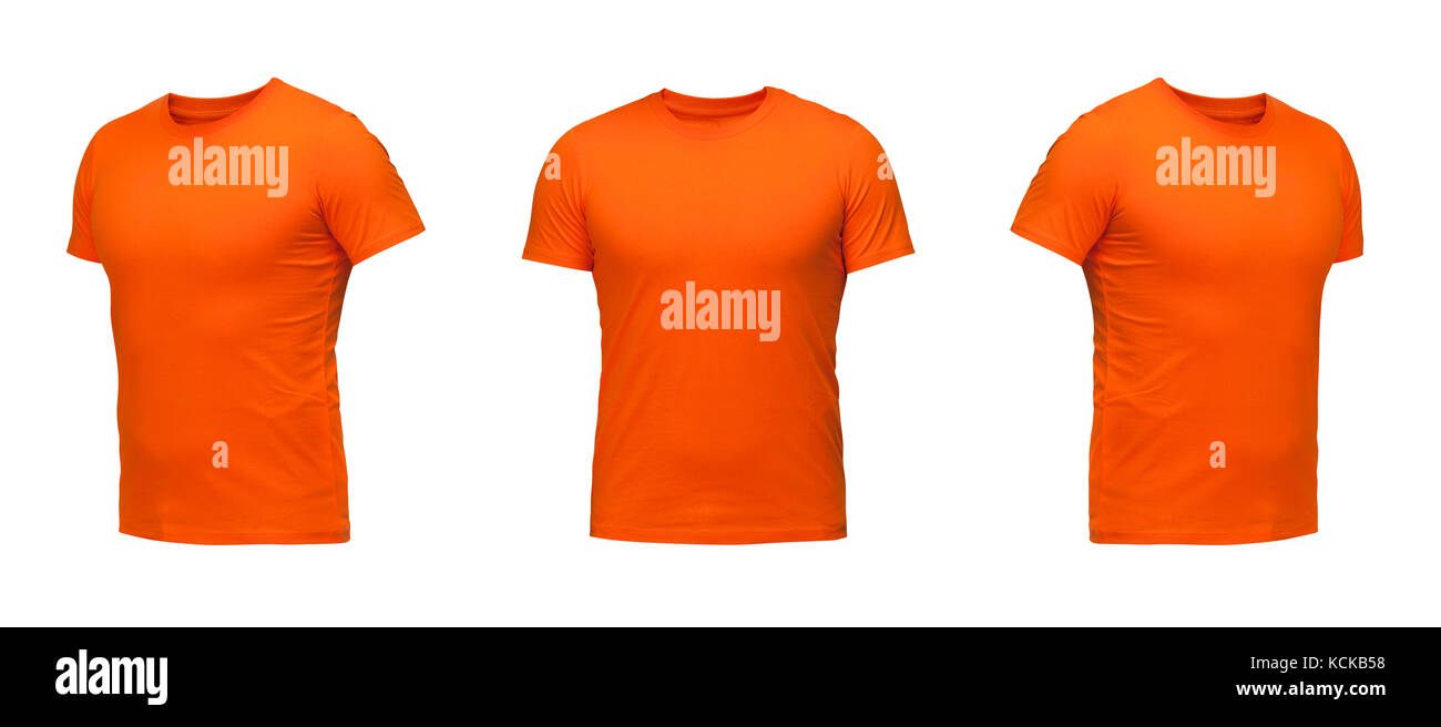 Orange sleeveless T-shirt. t-shirt front view three positions on a white background Stock Photo