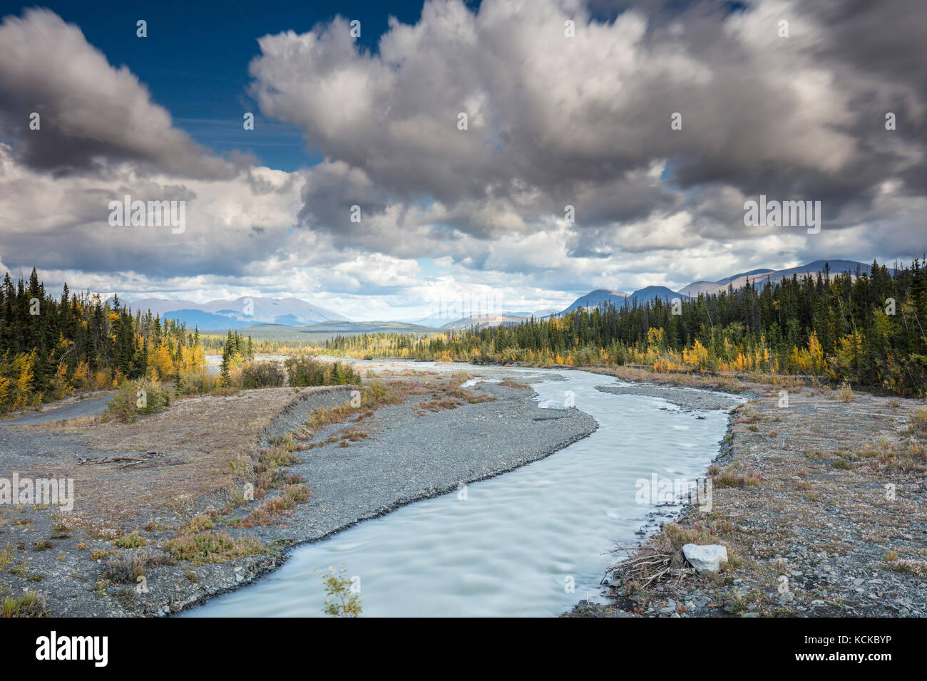 Quill Creek and the Dezadeash Range at Haines Junction, Yukon, Canada Stock Photo