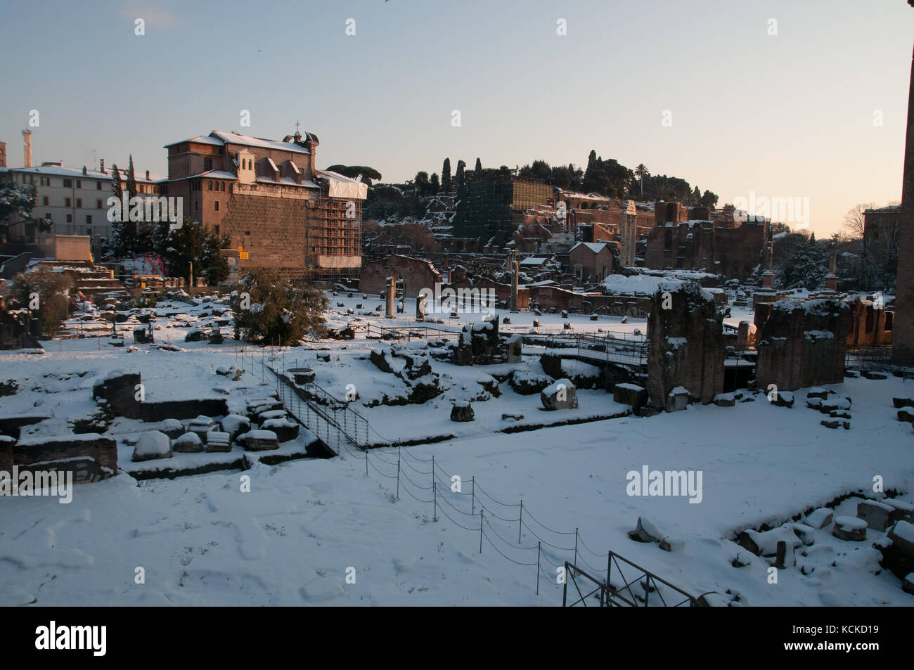 fori imperiali roma snow Stock Photo