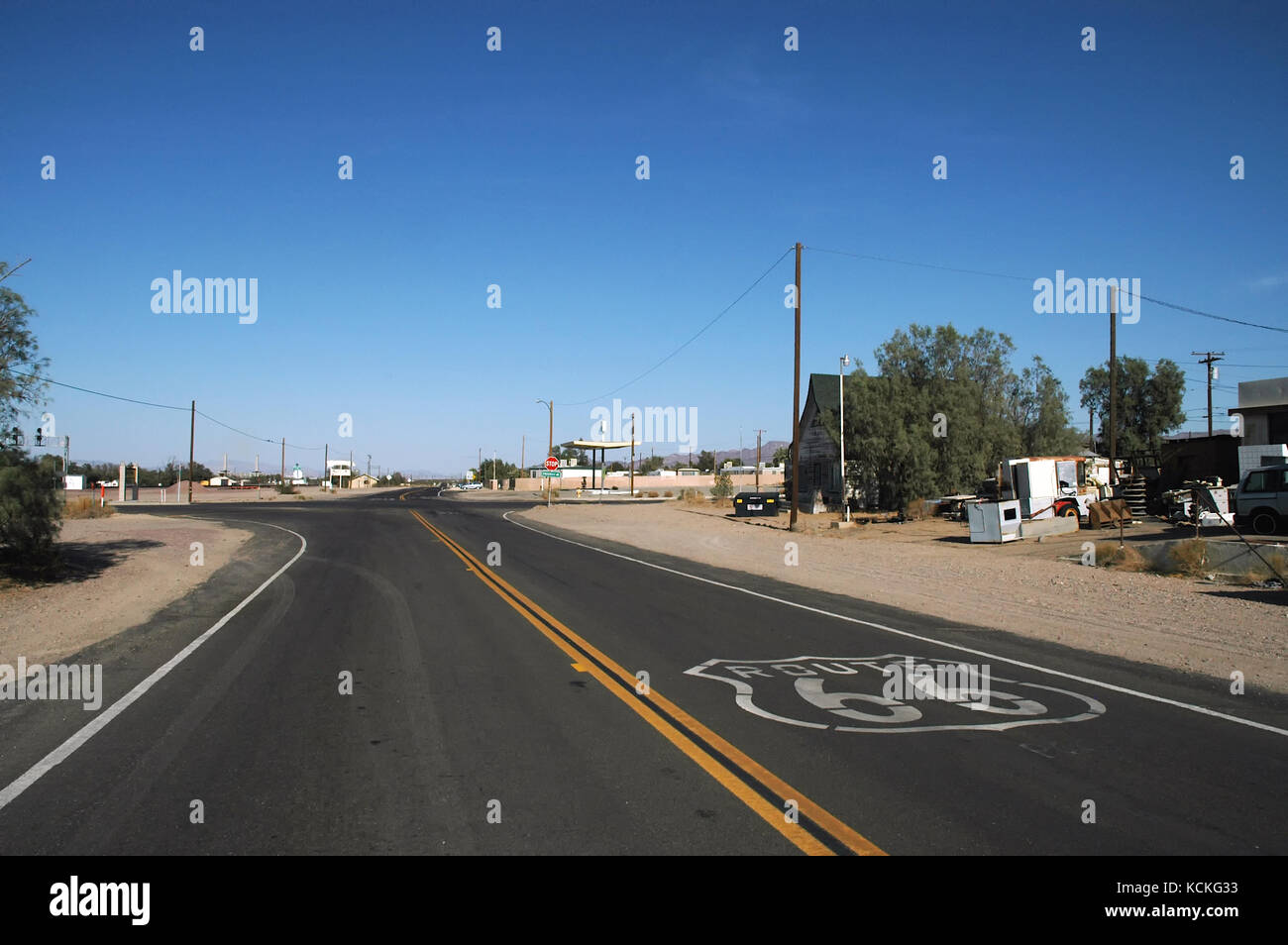 Route 66 through Daggett, San Bernardino County, California, USA Stock