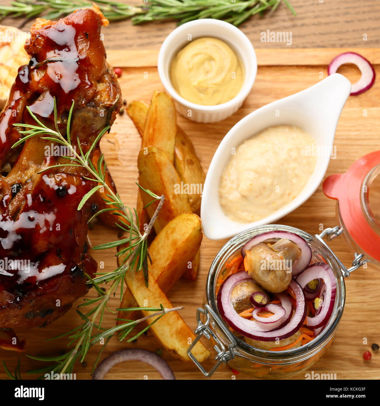 Shank food set up, food above Stock Photo Alamy