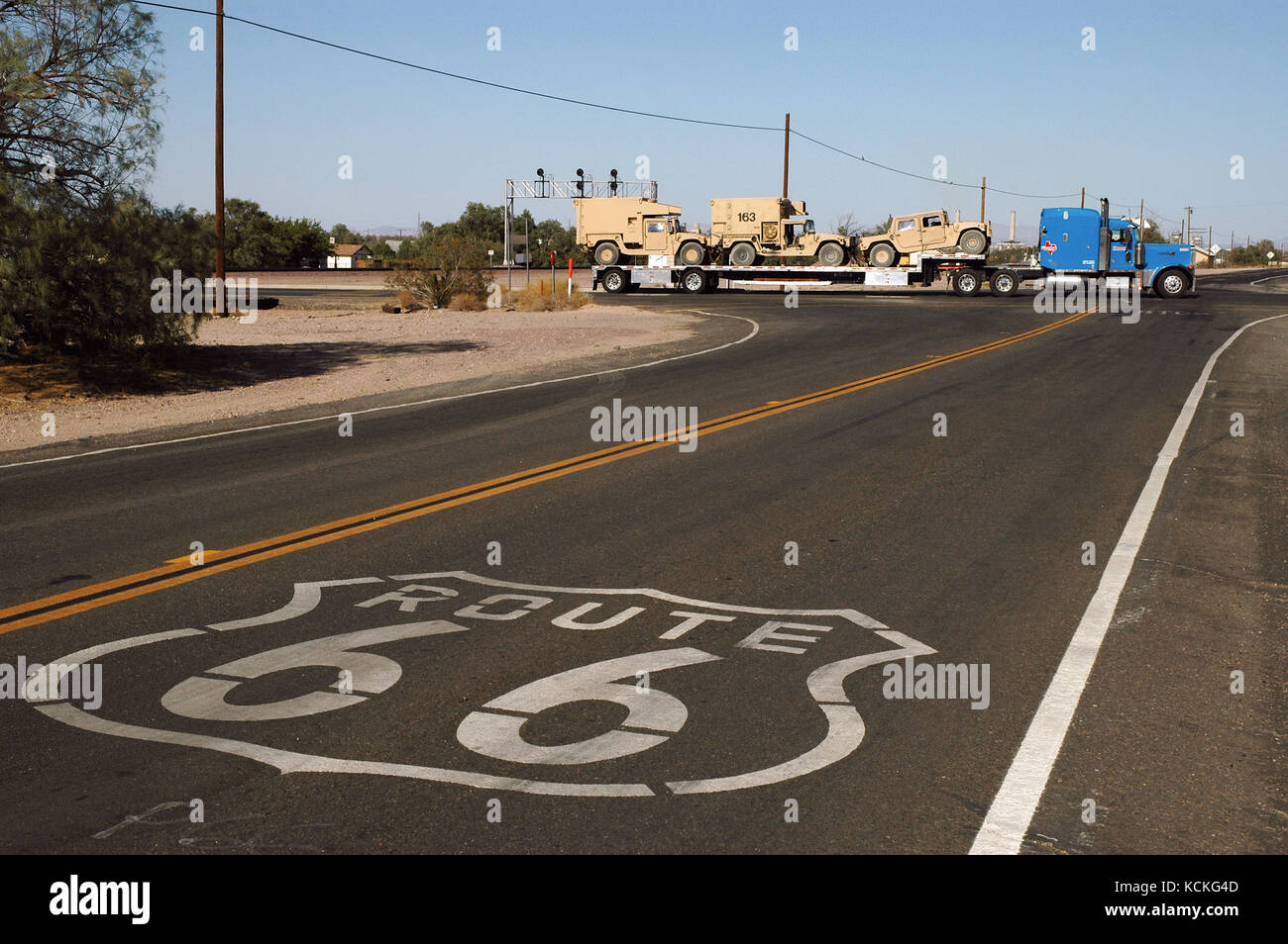 Route 66 through Daggett, San Bernardino County, California, USA Stock