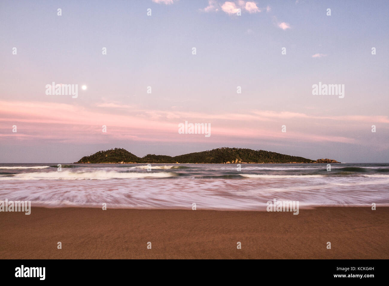 Campeche Island viewed from Campeche Beach at dusk. Florianopolis, Santa Catarina, Brazil Stock