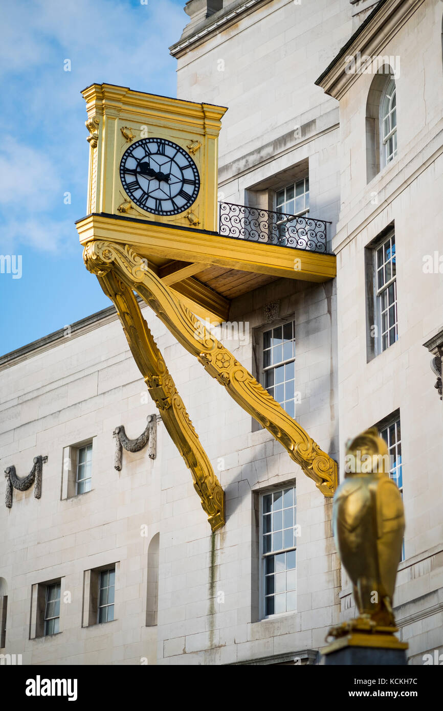 Gilded Owl and Clock outside Leeds Civic Hall, West Yorkshire, England