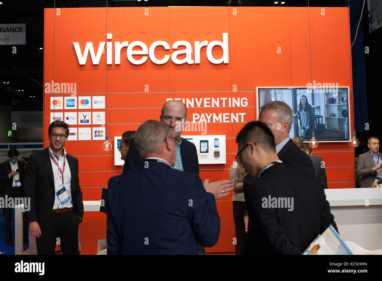 Exhibition stand for Wirecard AG  the global internet technology and financial services provider at Payexpo in London Stock Photo