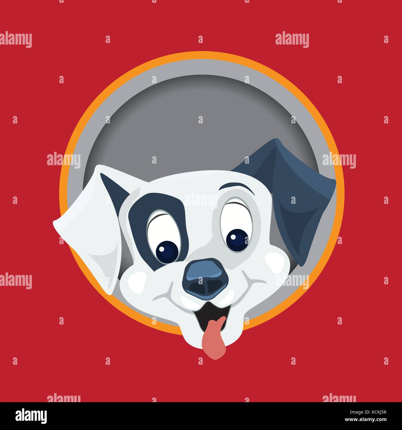 Cute cartoon puppy dog shows his head through a circle hole. Dog year concept Vector Stock Vector