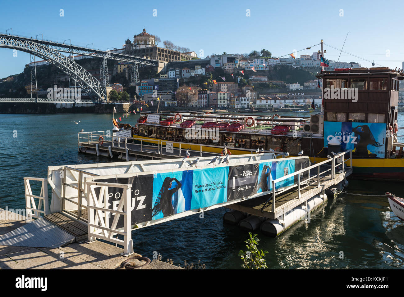 Tourist cruise boat on a Douro River Porto city on Iberian Peninsula