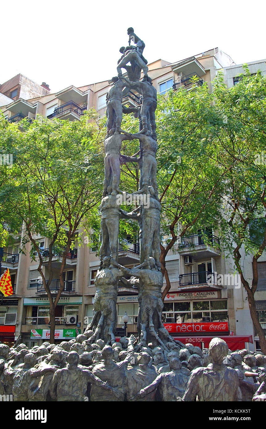 Tarragona Human Tower Statue, Catalonia, Tarragona Province, Spain