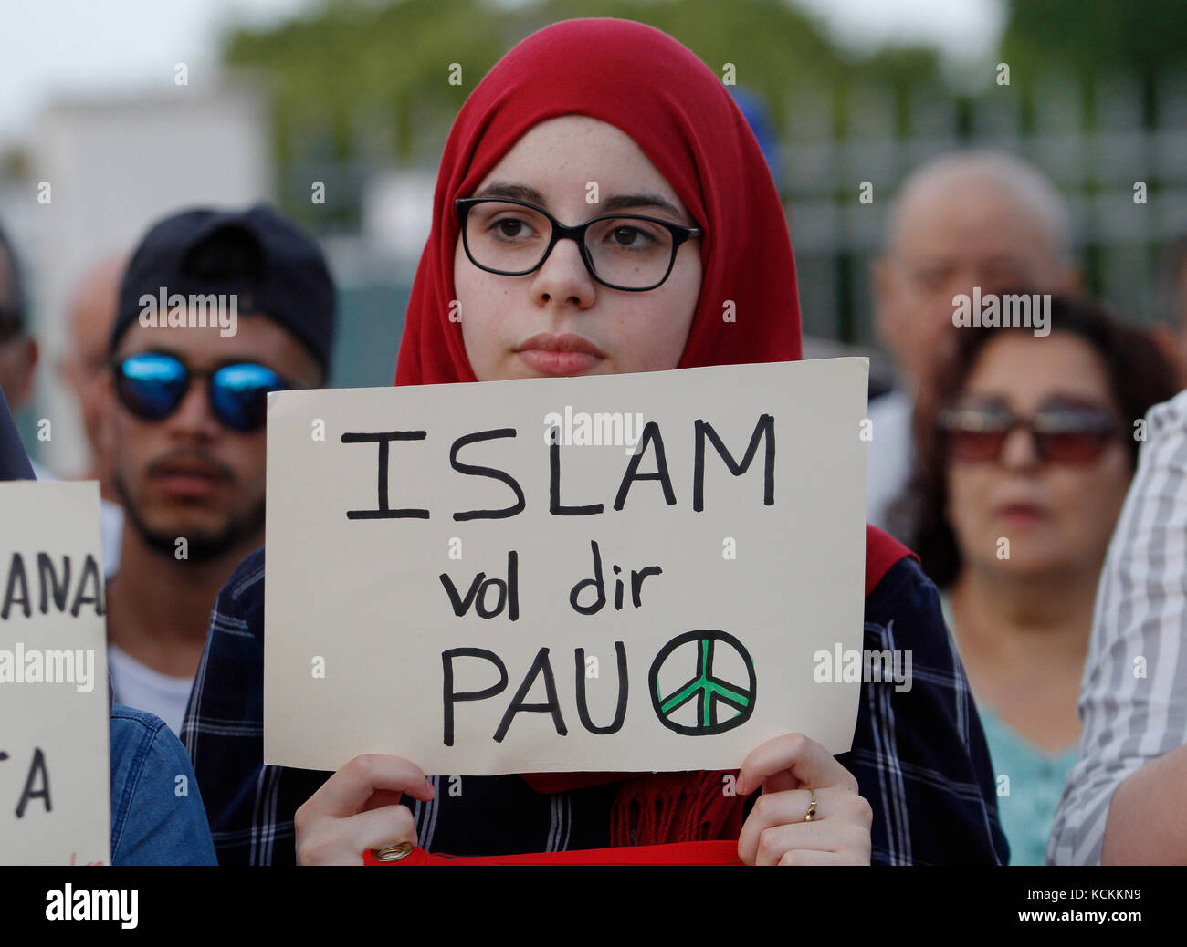 People of the Muslim community of Mallorca protest against terrorism Stock Photo