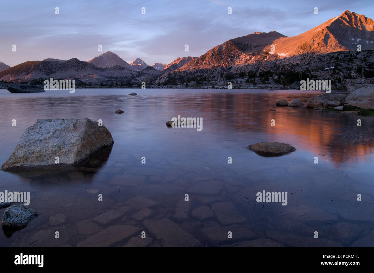 Alpenglow on Seven Gables above Marie Lake along the John Muir Trail in the Sierra Nevada California Stock Photo