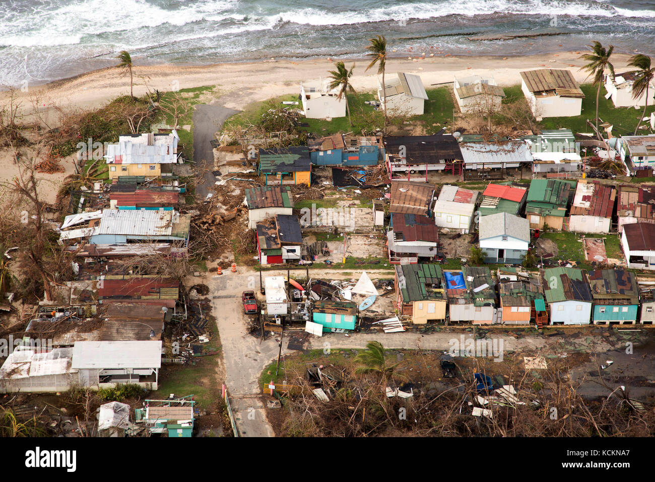 An aerial view of the damage left behind after Hurricane Maria in Puerto Rico Stock Photo
