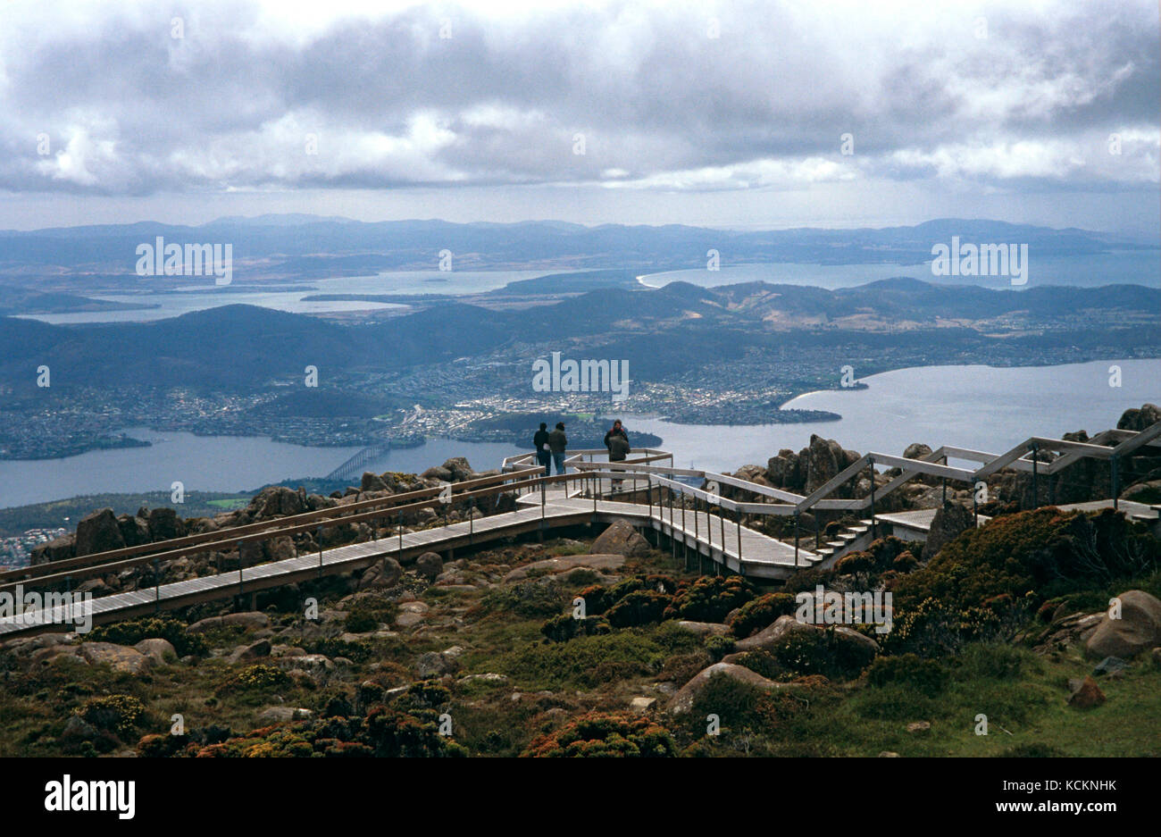 Lookout at summit of Mount Wellington with a view over Hobart and the Derwent River estuary. Hobart, Tasmania, Australia Stock Photo