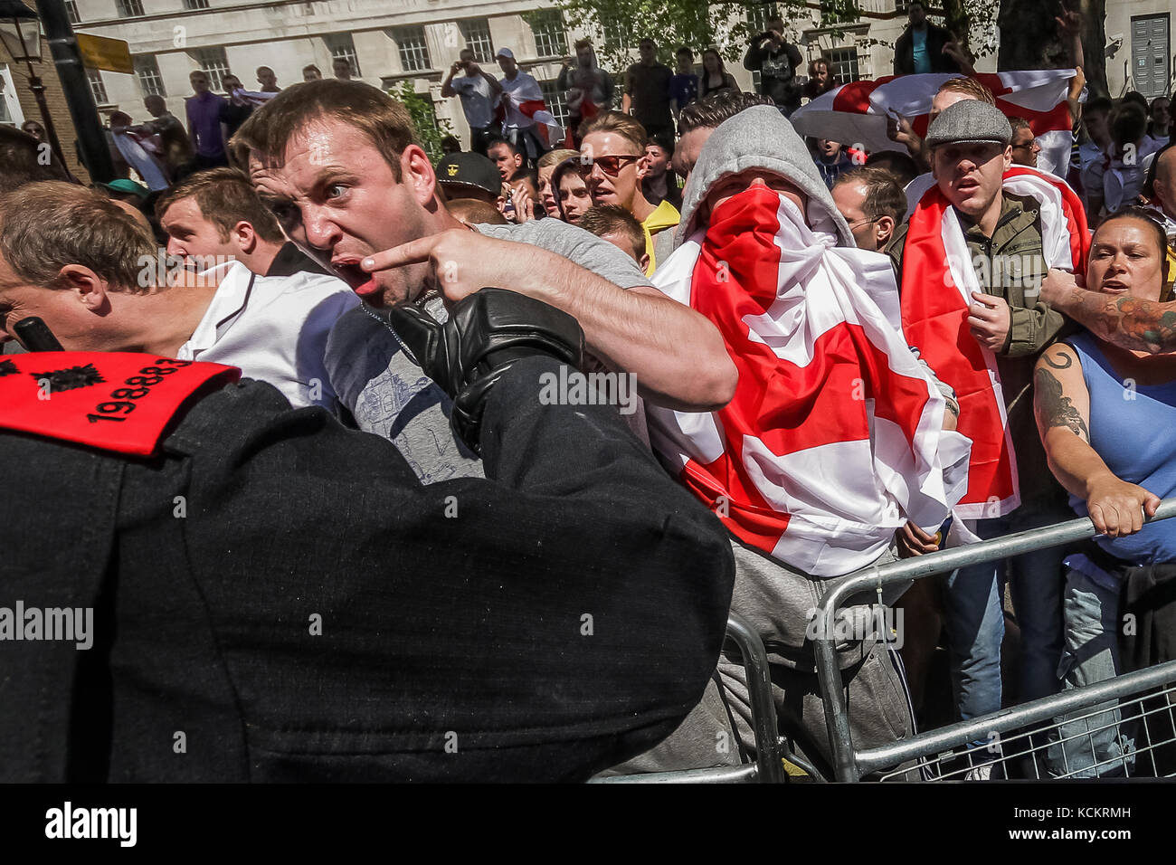 English Defence League (EDL) protest in Westminster, London, UK. Stock Photo