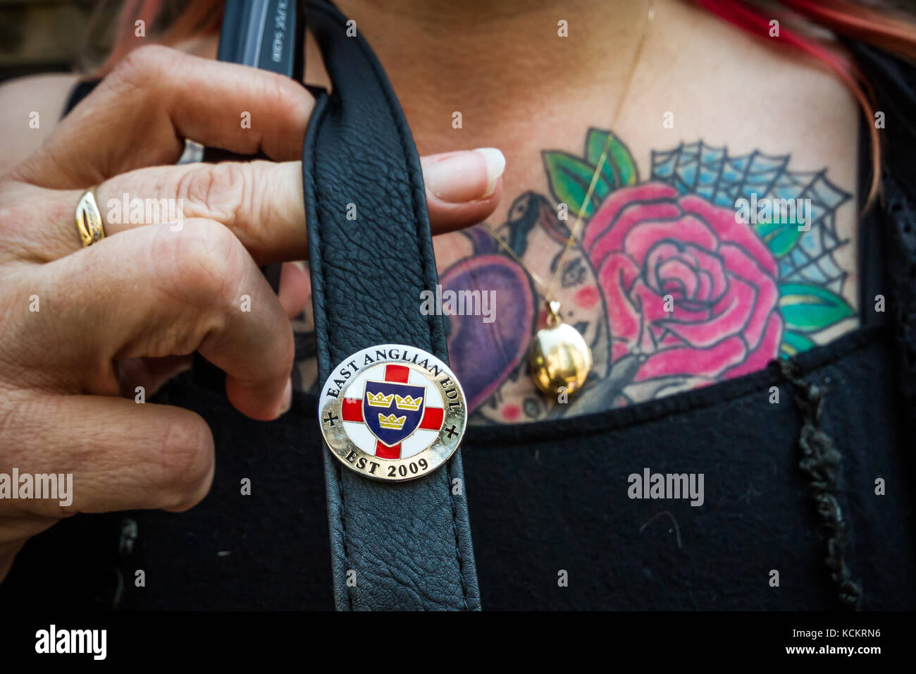 An English Defence League (EDL) supporter outside Old Bailey court in London, UK. Stock Photo