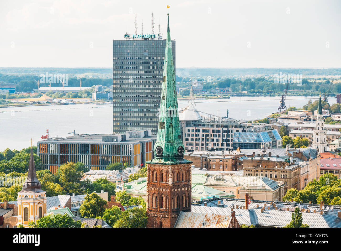 Riga, Latvia - July 1, 2016: Summer Riga Cityscape. Top View On Famous Landmark - St. James's Cathedral, or the Cathedral Basilica of St. James. The c Stock Photo