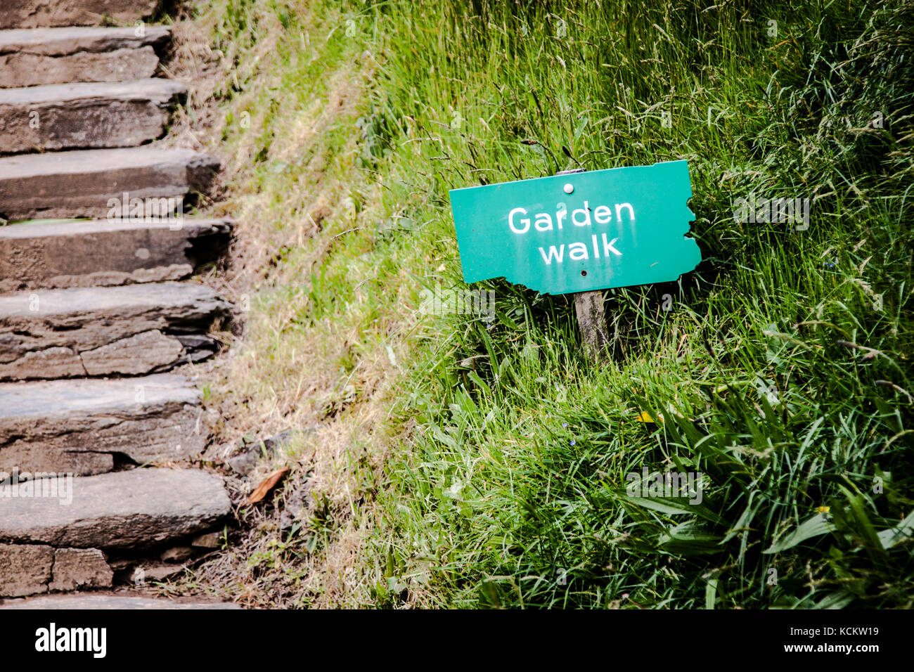 Hotel Endsleigh Stone Steps with Sign 'Garden Walk' Stock Photo