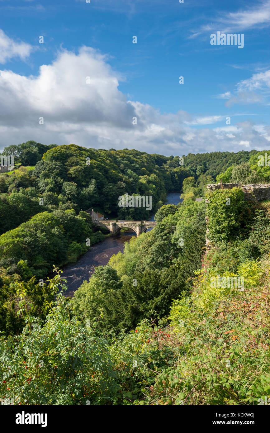 View of the river Swale and the old stone bridge at Richmond in North yorkshire, England. Stock Photo