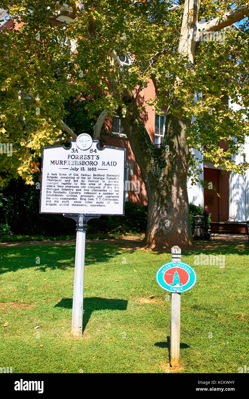 Historic plaque dedicated to the 1862 First Battle of Murfreesboro in