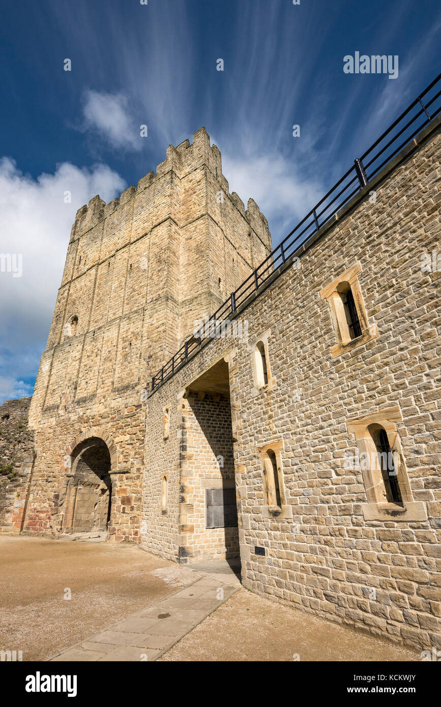 Richmond Castle in bright September sunshine. A historical tourist location in North Yorkshire, England. Stock Photo