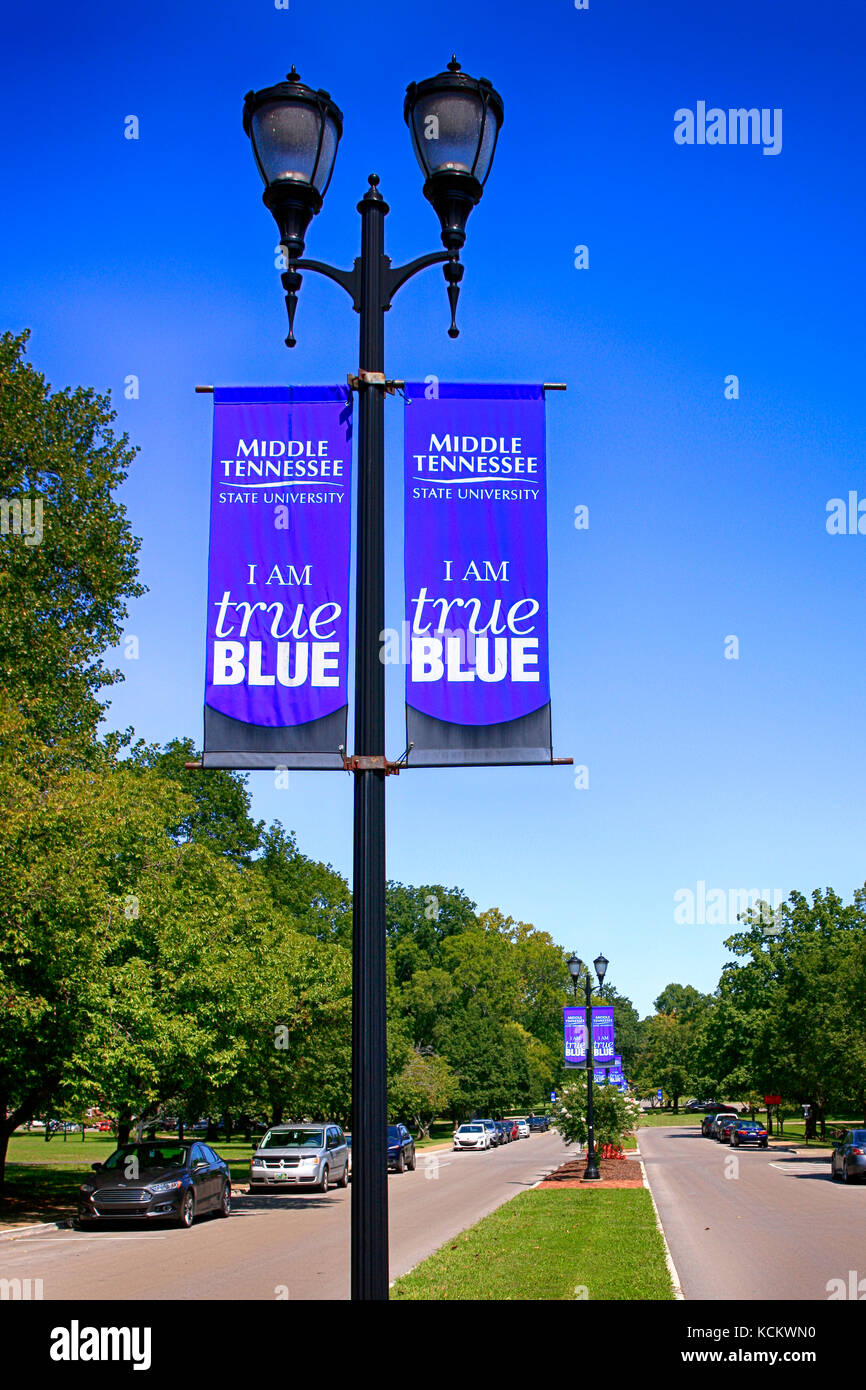 Banners hanging from the street lights on Old Main Cir on the Middle Tennessee State University campus in Murfreesboro TN, USA Stock Photo